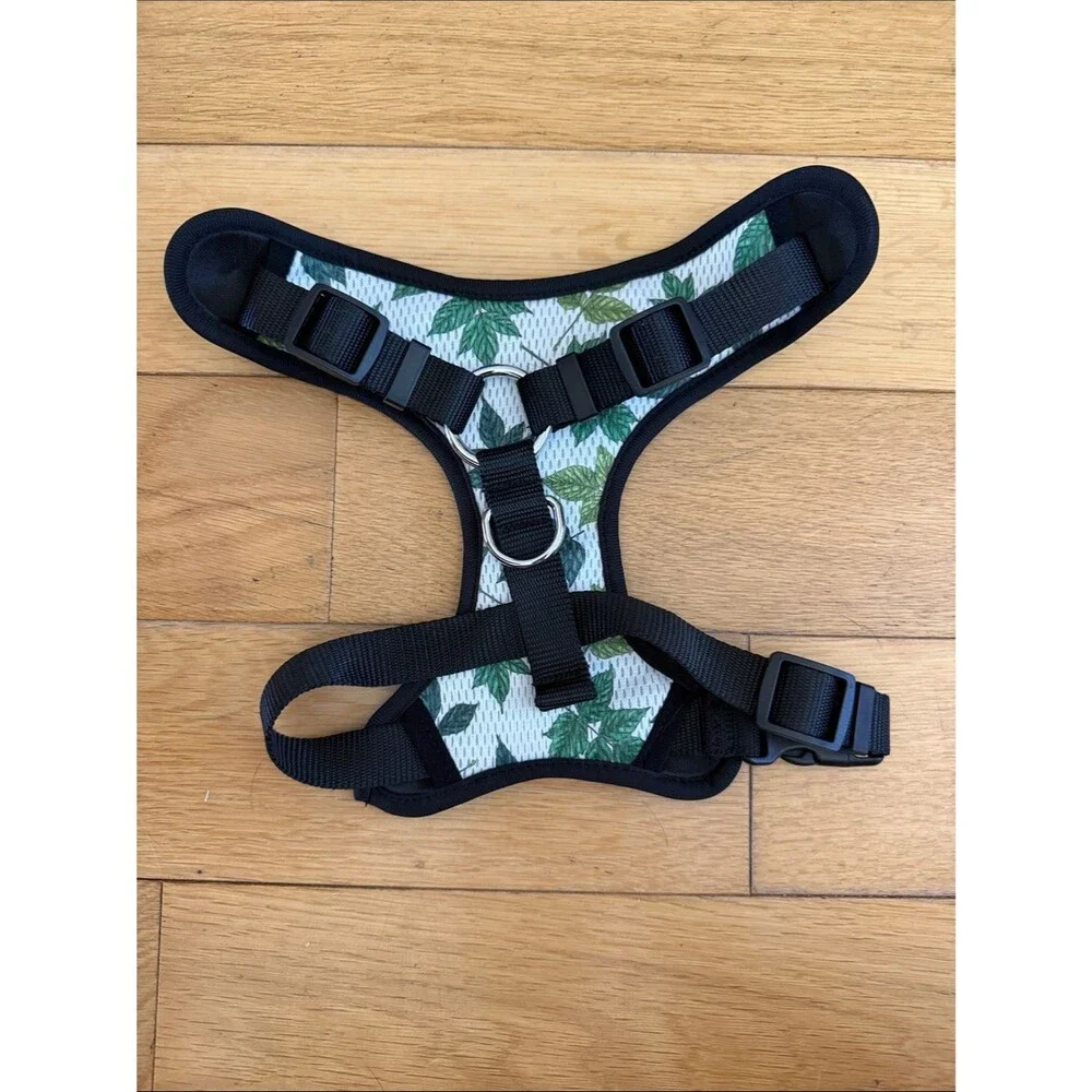 Reversible Tropical Floral Dog Harness - Black with Multicolor Hibiscus Print